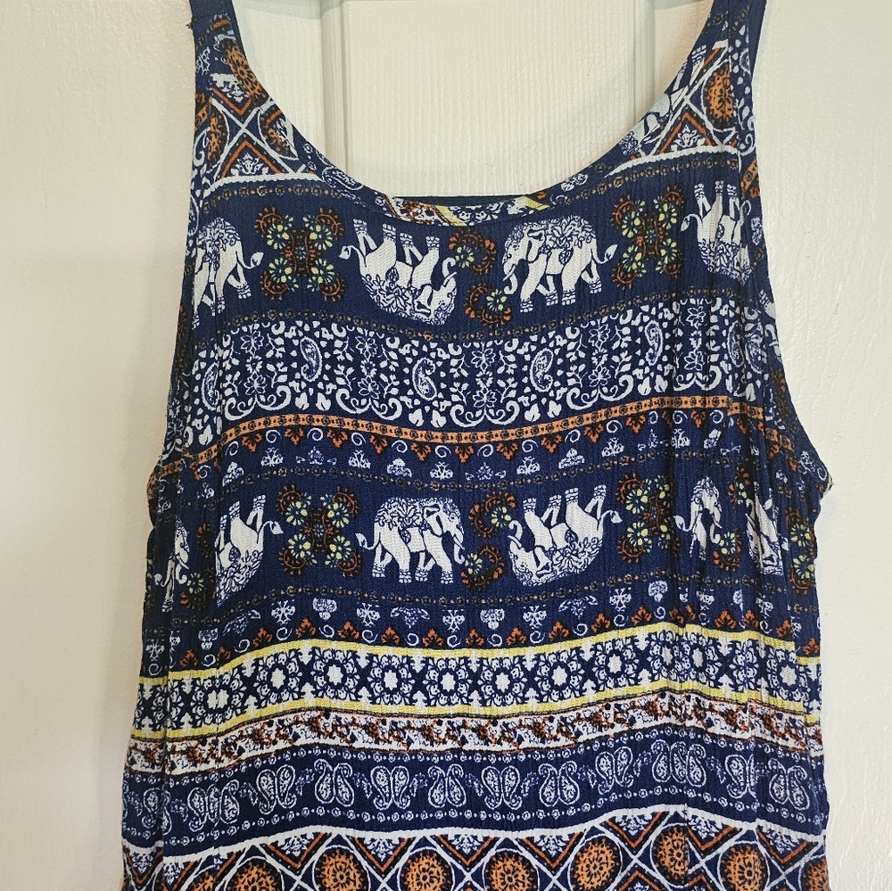 Derek Heart Blue Elephant Pattern Sleeveless Dress Women's Size S - Picture 7 of 15